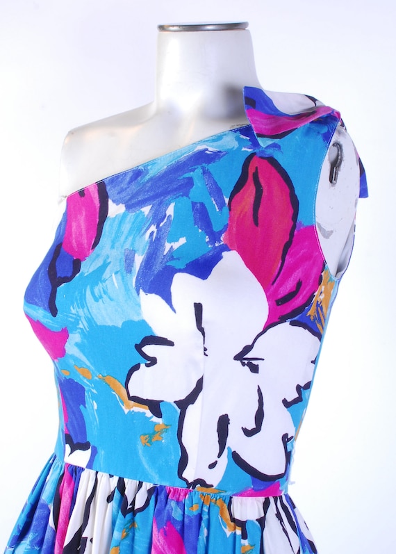 Vintage 80s Dress - One Shoulder Dress - 80s Flor… - image 4