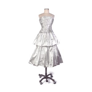 Vintage 80s Dress - 80s Prom Dress - Strapless Prom Dress - Metallic 80s Prom Dress - 80s Party Dress - 80s Silver Dress - Avant Garde - VFG