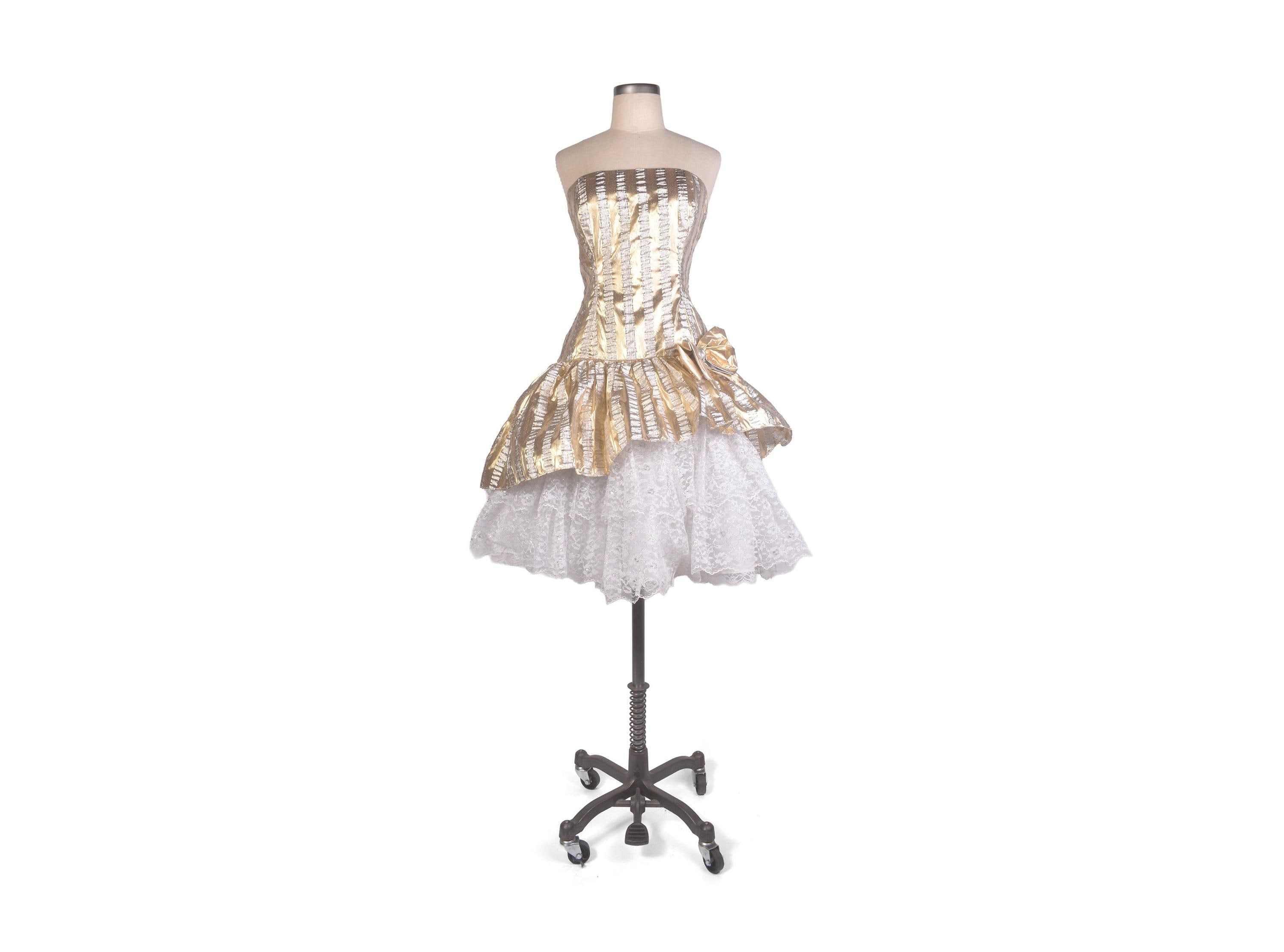 gold 80's prom dress Strapless Gold Metallic Ruffles A-line Cocktail Dress – Dressesforparty
