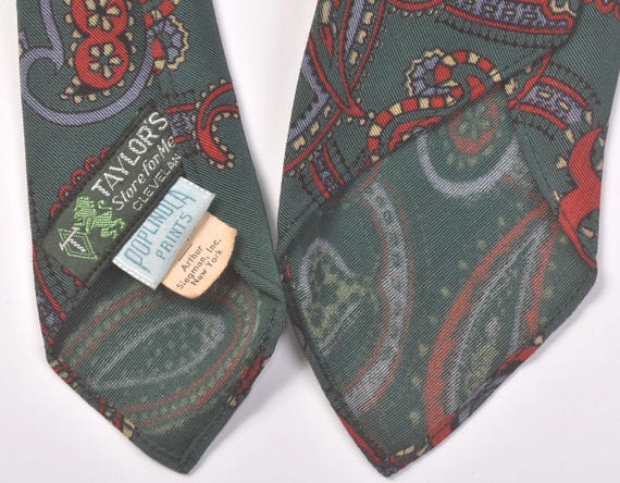 Vintage 30s 40s Green Red Paisley Print Necktie T… - image 4