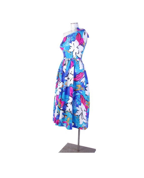 Vintage 80s Dress - One Shoulder Dress - 80s Flor… - image 1