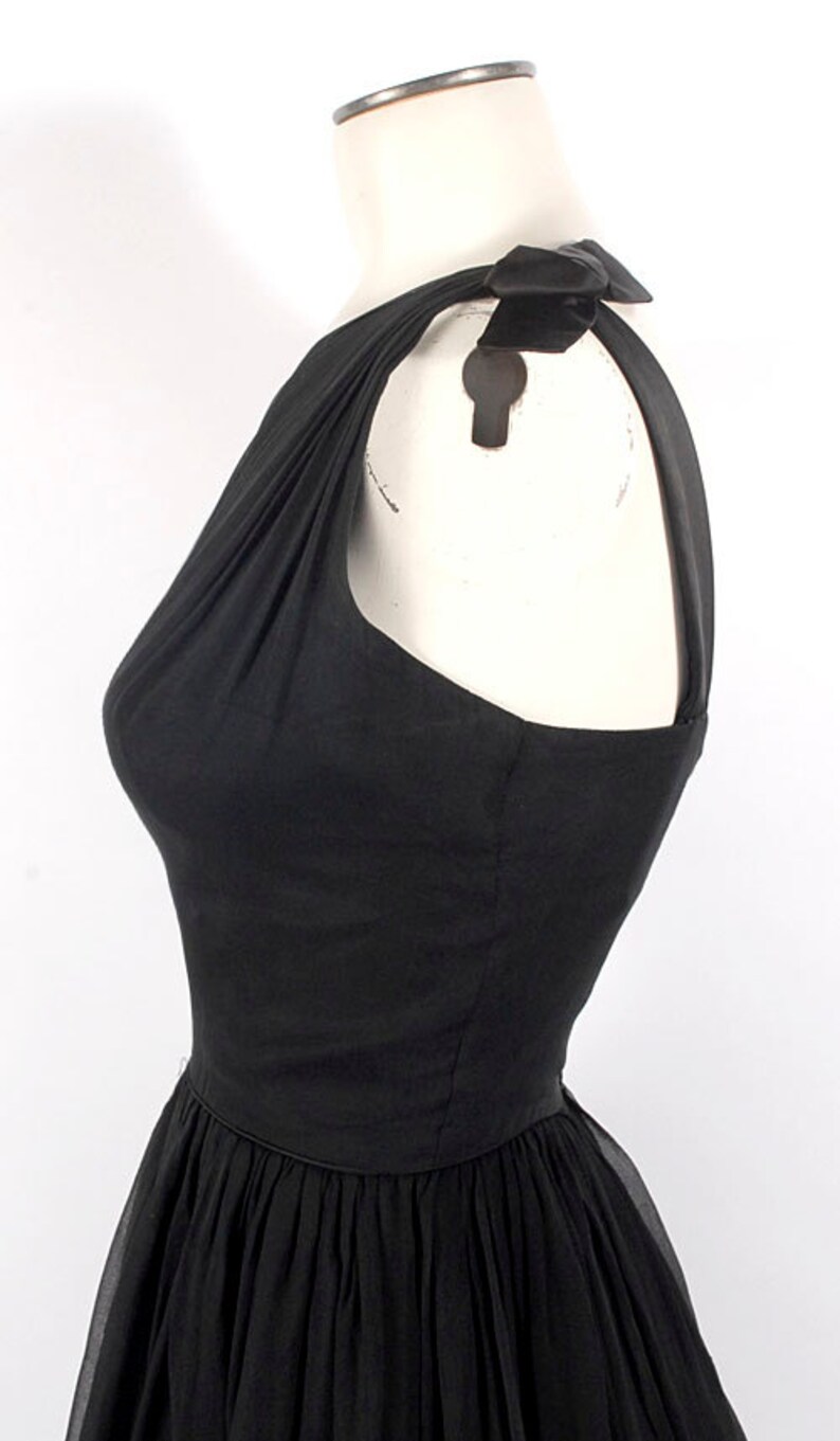 50s Party Dress One Shoulder Dress Black Chiffon Dress 60s Party Dress Vintage 60s Dress Silk Chiffon Dress XS Vintage 50s Dress