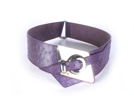 Vintage 80s Belt - 80s Wide Belt - 80s Purple Leat