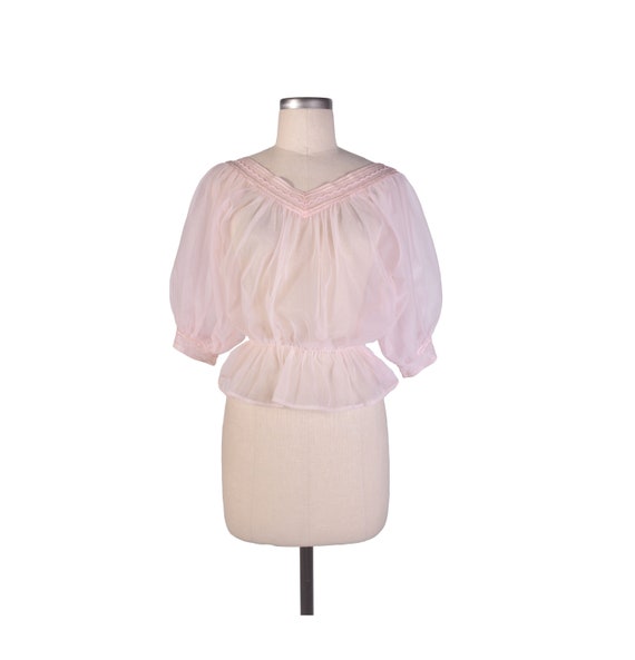 Vintage 50s Blouse - 50s Nylon Blouse - Sheer Pink