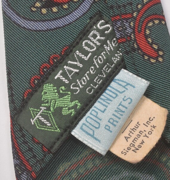 Vintage 30s 40s Green Red Paisley Print Necktie T… - image 5