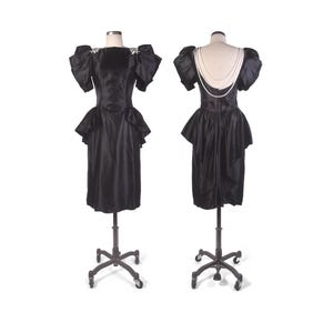 Vintage 80s Dress - 80s Party Dress - 80s Prom Dress - 80s Black Dress - Black Satin Dress - 80s Backless Dress - 80s Avant Garde Dress -VFG