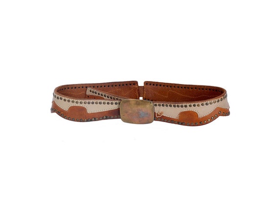 Vintage 70s Belt - Boho Belt - Two Tone Belt - Lea