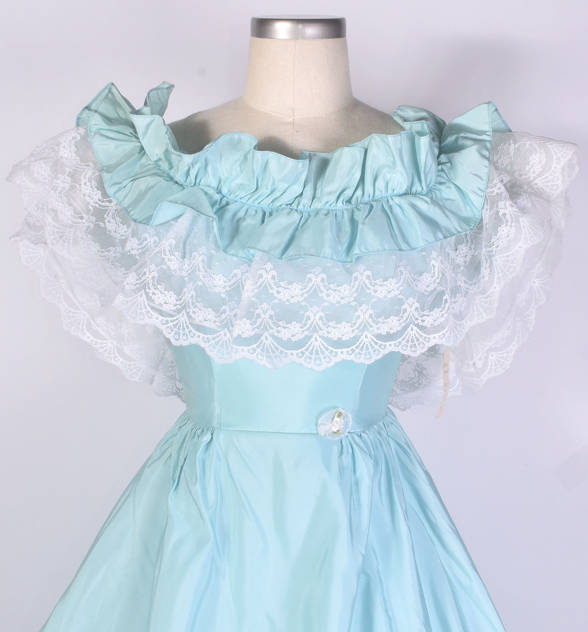 Vintage 80s Green Taffeta Southern Belle Prom Dress XXS - VFG
