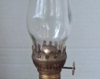 Vintage Studio Pottery Stoneware Oil Lamp Blue Floral Design 8 1/2" Tall