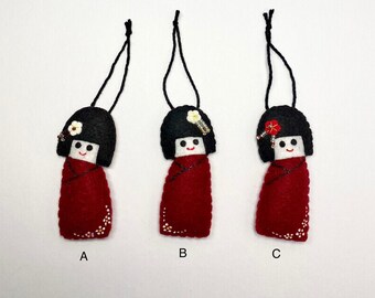 こけし人形、木製手描きの日本人形、赤こけし人形 - Etsy 日本