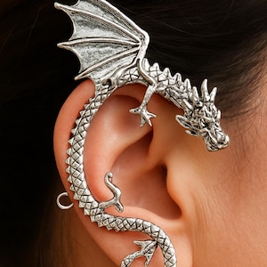 Elf Ear Cuff Dragon Wing – Mystical Clip-On Ears – No Piercing Needed – Fantasy Costume Jewelry – Silver or Gold