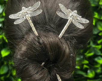 Dragonfly Hair Sticks – Delicate Insect Design Bun & Updo Pins Festival Boho Hair Accessory by Medieval Metal