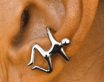 Climbing Man Ear Cuff: Non-pierced Silver Earring Festival