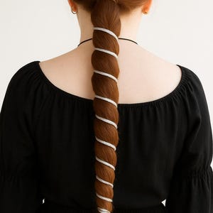 12” Silver Ponytail Wrap with Bead Charm – Renaissance, Festival & Biker Hair Accessory – Long Hair Twister for Women/Men