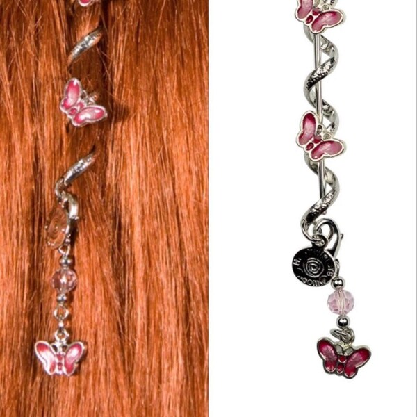 90's Style! Hair Twisters with Butterflies 4" Silver hair accessory / Jewelry