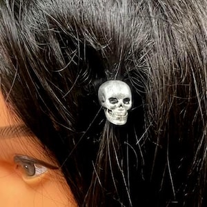 Dead Man’s Skull Hair Bead – Viking Biker Hair Accessory – Silver, Copper, or Gold – Dreadlock Bead, Beard Ring, Metal Jewelry