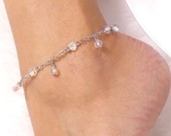 Anklet with dangly beads, adjustable, one size fits all, gypsy, Silver or Gold