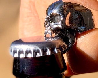 Skull bottle opener ring, stainless steel, Rings, Bands, Size 8-15