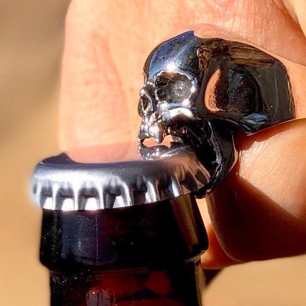 Skull bottle opener ring, stainless steel, Rings, Bands, Size 8-15