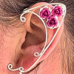 Elf Cuff – Pointed 3 Rose Design – Non-Pierced Clip-On Ear Cuff – Silver or Gold – Fantasy, Festival & Renaissance Jewelry