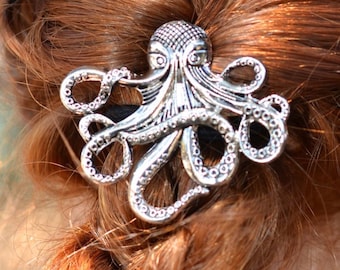 Cthulhu Octopus Steampunk Pirate Hair Hook,  one size fits all, hair accessories, Hair Jewelry, Silver or Gold