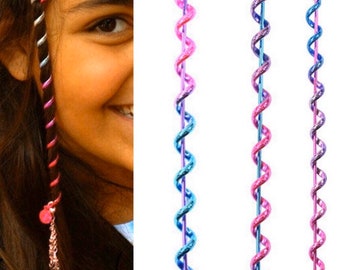 Rainbow Hair Twister 6" Mini with charm, Metal Spiral Hair Wrap, Renaissance and Fashion Styles, Purple, Pink, or Blue