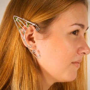 Elf Cuff Wire Wrap with Crystal Beads – Adjustable Elven Ear Cuff – One Size Fits All – Silver or Gold – Fantasy & Festival Jewelry