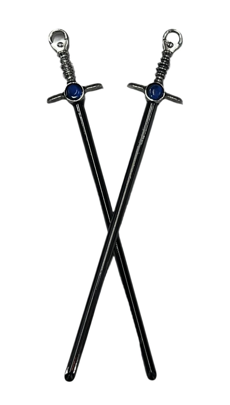 Gem Sword Hair Sticks – Fantasy Bun & Updo Holders Silver or Gold Pair for Festival Style by Medieval Metal image 2