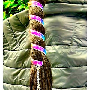 Rainbow Faux Leather Ponytail Wrap: Bead Charm, Festival Hair Accessory