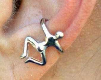 Non-Pierced Ear Cuff - Climbing Man Design - Clip-On Style - Fashion Jewelry for Men Women - Silver Gold Options