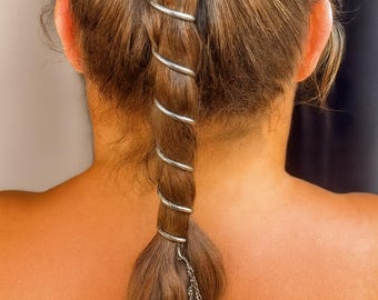 6 Inch Ponytail Wrap, Metal Hair Wrap for Dreads, Biker Festival Hair Accessory, Gunmetal Black