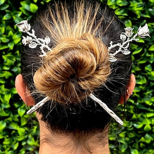Rose Vine Hair Sticks – Gold or Silver Floral Hair Pins | One Size Fits All | Boho, Bridal, Cottagecore, Fairycore Accessory