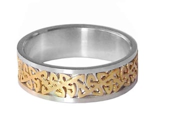 Celtic Combo Ring, Irish Erernity knots, stainless steel and gold, Sizes 7-12