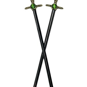 Gem Sword Hair Sticks – Fantasy Bun & Updo Holders Silver or Gold Pair for Festival Style by Medieval Metal image 3