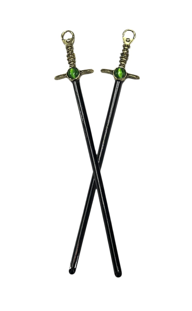 Gem Sword Hair Sticks – Fantasy Bun & Updo Holders Silver or Gold Pair for Festival Style by Medieval Metal image 3