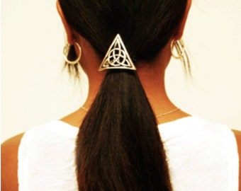 Hair Hook Celtic Triangle ponytail holder, one size fits all, Silver or Gold