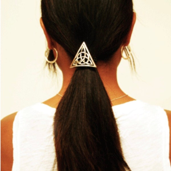 Hair Hook Celtic Triangle ponytail holder, one size fits all, Silver or Gold