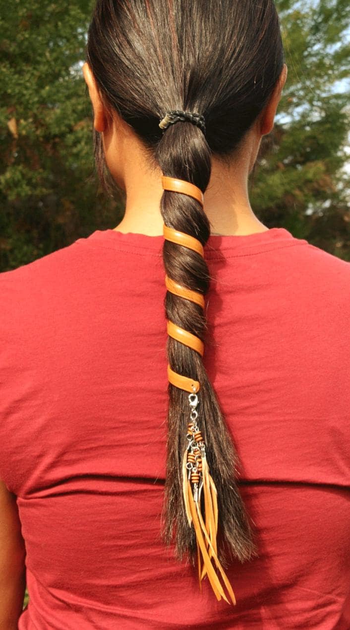 6 Inch Faux Leather Ponytail Wrap – Western Biker Hair  display picture 1