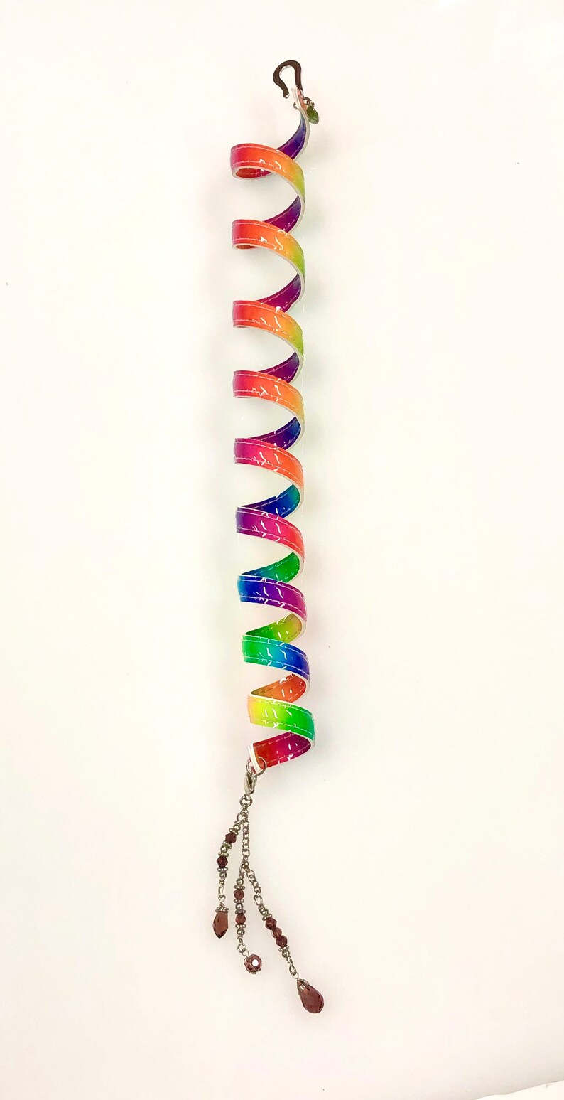 Rainbow Faux Leather Ponytail Wrap 12\u201d length with bead charm ponytail holder