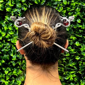 Dragon Sphere Hair Sticks – Silver or Gold – Fantasy Hair Pin for Bun & Updo Styles – Renaissance and Cosplay Accessories