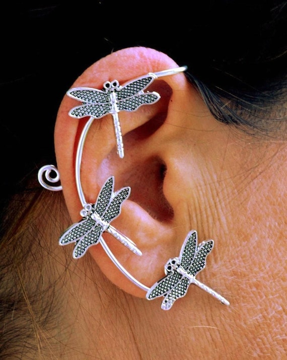 Dragonfly Elf Ear Cuff – Adjustable Silver or Gold Boho  display picture 1