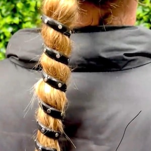 6” Biker Ponytail Wrap with Studs – Silver Hair Twister – One Size Fits All – Edgy Hair Accessory for Women & Men – Hair Jewelry
