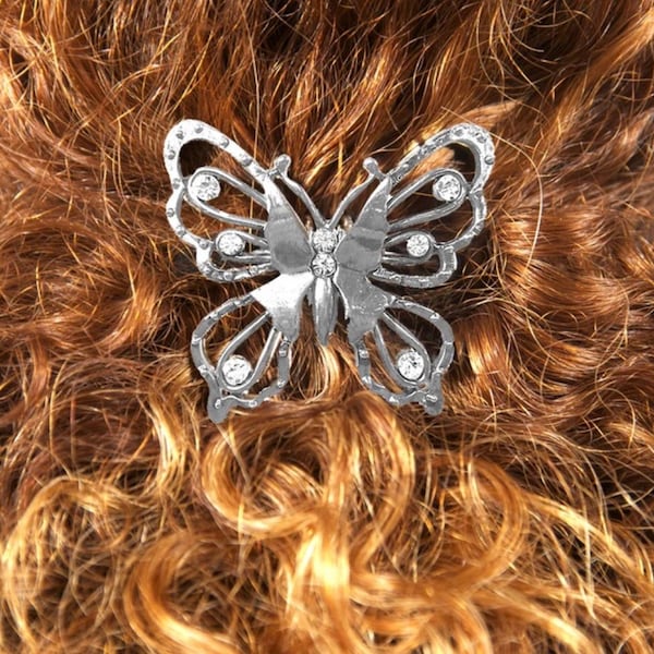 Hair Hook Diamond Butterfly ponytail holder, one size fits all, silver or gold