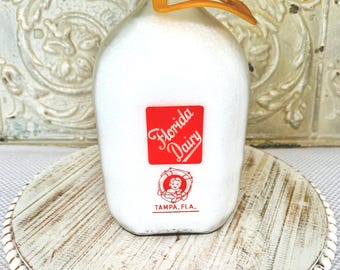 Vintage Florida Dairy vierkante gepyroglazuurde gallon glazen melkfles