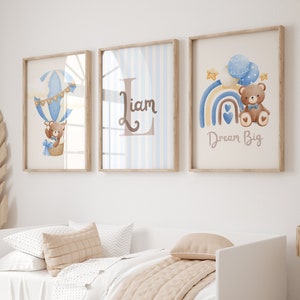 Custom Teddy Bear nursery wall art print| Personalized name Teddy bear Nursery Decor| Nursery Child Kids Decor| Cloud, Moon, Ballon