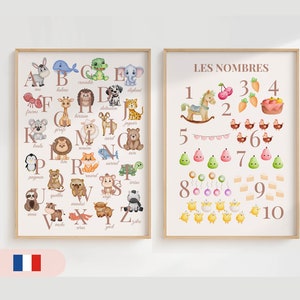 French Animal Alphabet and Numbers Prints,  French ABC and Numbers Poster, ABC Poster, Educational Art, Kids Room Decor, French Alphabet
