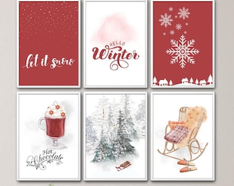 Winter Prints Set, Snowy Forest, Holiday Gallery Wall (Digital Download)