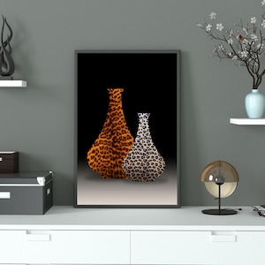 Living Room Art, Leopard Vase, Wall Decor, Jaguar Poster, Art Print, Maximalist Decor, Trendy Apartment Decor, Eclectic Decor, Wall Art