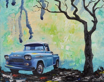 1958 Chevy Apache 3100 pick-up, door kunstenaar gesigneerde print, klassieke vrachtwagen, pick-up, Chevrolet, mancave, cadeau