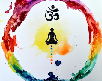 Rainbow Meditation Ring, Original Painting, chakra, energy, yoga, rainbow, om, ohm, canvas, zen